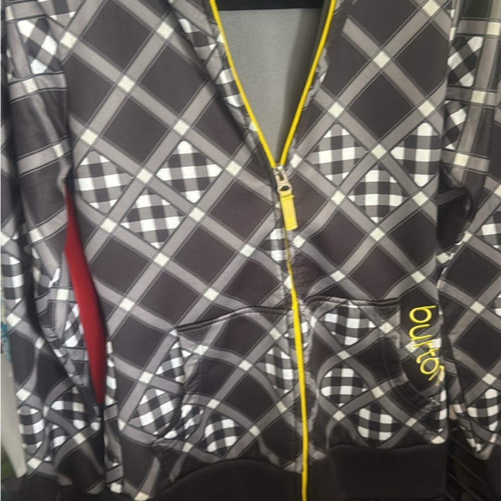 Burton Gray Plaid Hoodie with Yellow Trim
